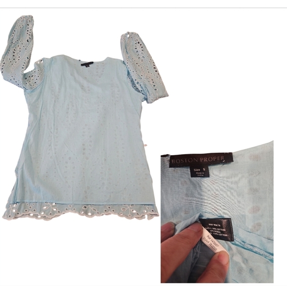 NWOT Boston Proper Top Tunic Eyelet Embellished Blue Sz S - Picture 7 of 9